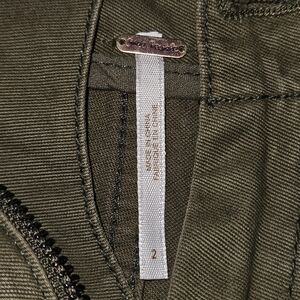 Free People Olive Wide-leg Khaki Pants With Floral Embroidery Size 2